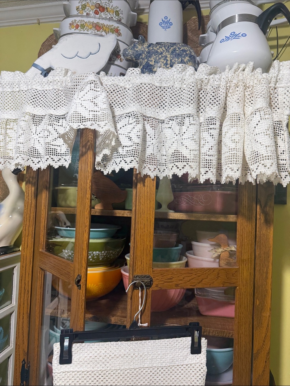 Vintage ivory Crochet lace  Kitchen Valance Curtain set Cottagecore farmhouse